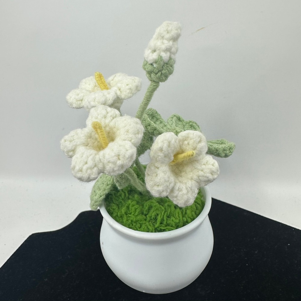Unbranded Crochet Flower Pot  White Lily Clover Handmade Decor 2438